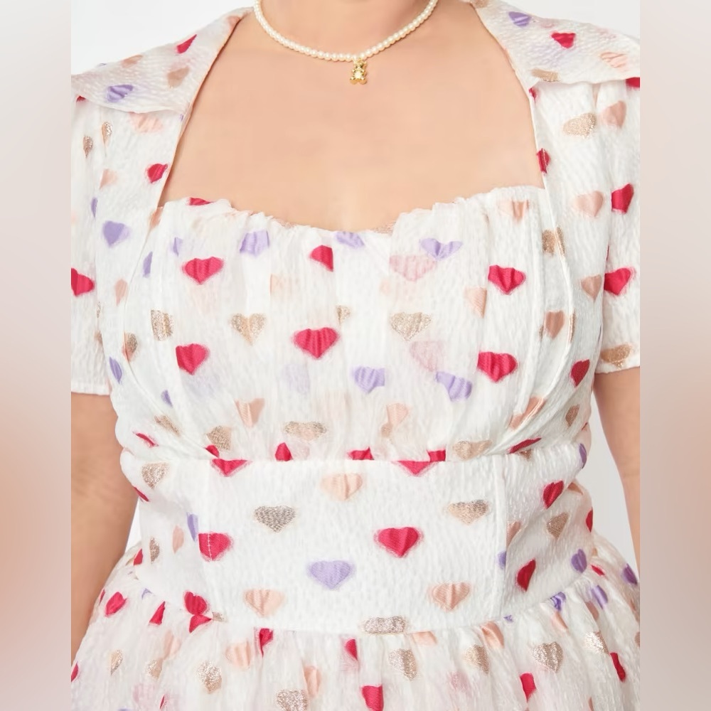 NWT Unique Vintage White & Multi Hearts Crinkle Libby Swing Dress - Picture 4 of 8